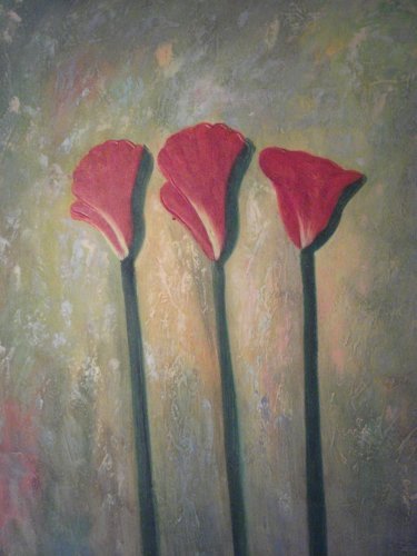Peinture à l'huile sur toile fleurs rouge tableau mural 50x61