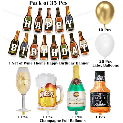 Image of Rozi Decoration Champagne Birthday Theme Decoration Items for Husband, Wife, Adults Birthday Decor, Wine Theme Birthday Decoration Pack of 35 Pcs