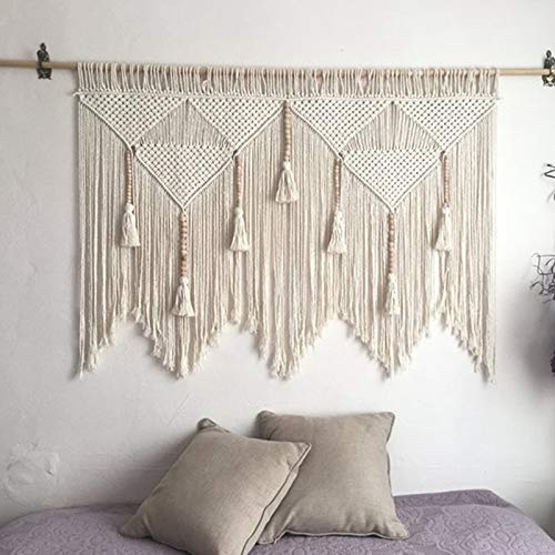 Vklopdsh Tapiz de pared de macramé, tejido a mano, bohemio, cuerda de algodón, decoración del hogar