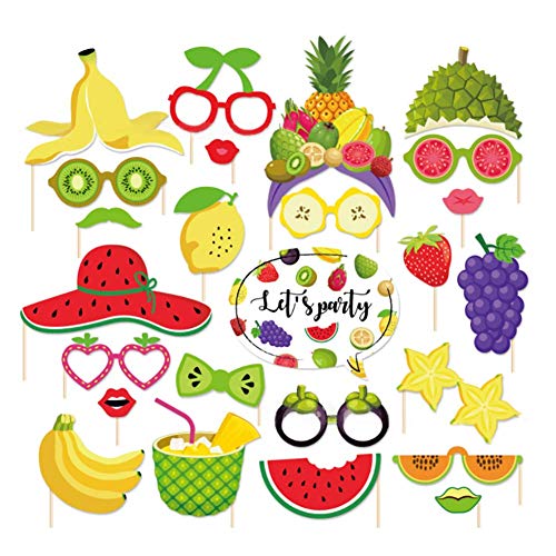 Tutti Frutti Photo Booth Props(25CT),Watermelon,Strawberry,Lemon,Grapefruit Photo Booth Props with Stick for Tutti Frutti/Luau/Tiki/Tropical/Hawaiian Party Supplies