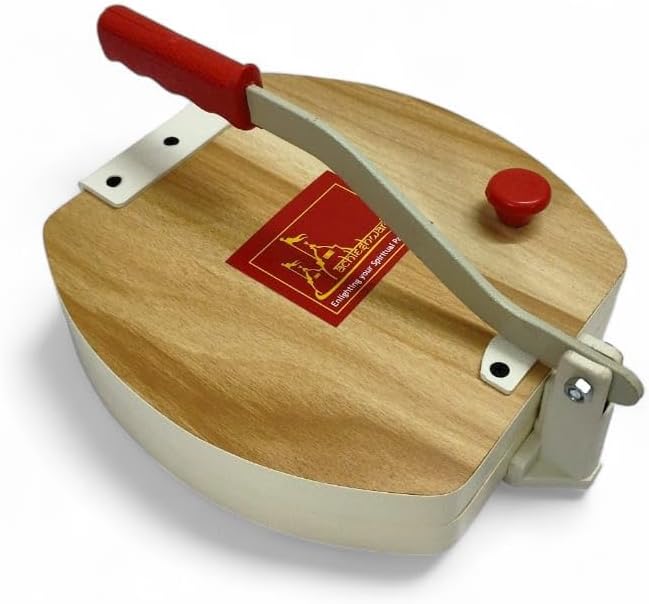 Achleshwar - Manual Wooden Press Machine - Papad Puri Khakhra Roti Maker - Heavy Duty Plywood Board with Strong Iron Handle Easy Press - Natural Wood - 9 Inch