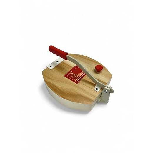 Achleshwar Wooden Manual Heavy Round Wooden Board Papad-Puri-khakhra Press Maker Plywood Machine with Iron Handle Roti Maker Press Machine with Handle for Kitchen Home (9 Inch)