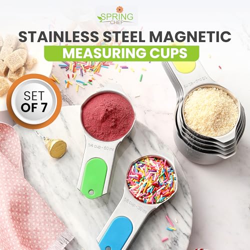 Image of Spring Chef Magnetic Stainless Steel Measuring Cups Set of 7 Patented, Neon