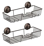 SANNO Suction Cup Shower Caddy Bathroom Caddies Storage Combo Organizer, No Damage Suction Cup,Rustproof Wire Basket for Kitchen & Bathroom, Bronze,pack of 2