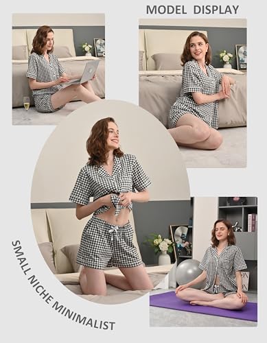 Image of NAP BOUND 100% Cotton Women Pajama Sets Button Down Short Sleeve Sleepwear Soft Pjs 2 Piece Lounge Set with Pocket XS-XXL
