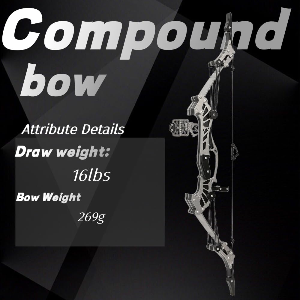 16" Compoundbogen 16LBS - Rechtshänder/Linkshänder Ambidextrous, Anfängerfreundlich für Bogenschießtraining & Jagdsimulation