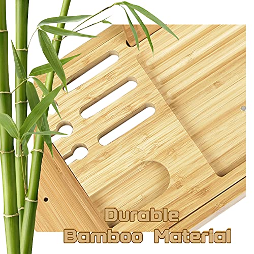 Bathtub Tray Expandable Caddy Foldable Bamboo Bath Organizer With Free Soap Holder Organize Bathroom Accessories #TOP6