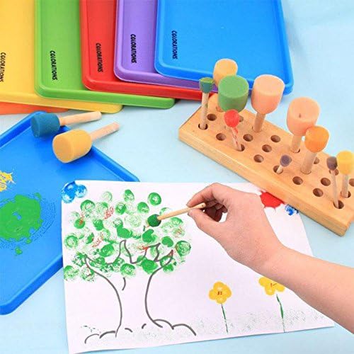 WFPLUS 40pcs 5 Sizes Round Paint Foam Sponge Brush Set Kids Painting Tools Sponge Stippler Set for Painting Crafts and DIY
