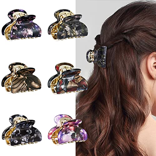 Haarklammer Klein Haarklauenclips Acryl Französische Haarspange Bunte Haarklammern Mini Haarklammer Glitzer 6 Stück Haarspangen Damen Dünnes Haar Claw Clip Rock-Muster Rutschfeste Haarklammern Cover