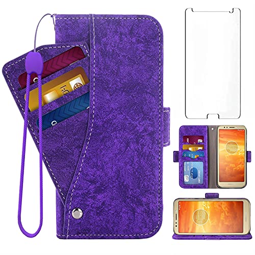 Étui portefeuille Moto E5 Play violet avec protège-écran en verre