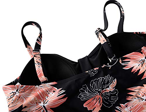 Mycoco Women's Swim Top Padded Ruffle Hem Shirred Swimwear Tankini Swimsuit Top Daisy US 10