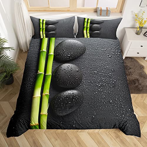 Pierre Zen Parure de Lit 220x240cm Meditation Bambou Sets de Housse de Couette Tranquil Nature Ouvrages d'art Housse de Couette Respirant Zen Spirituel Black Décor de Chambre
