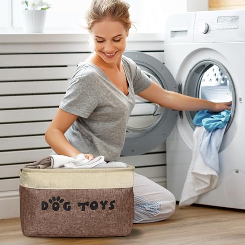 PET ARTIST Dog Toy Basket, Collapsible Dog Toy Bin Box with Comfortable Handles, Large Pet Toy Storage Organizer for Accessories, Toys, Coat & Clothing, Blanket & Leash, Brown, 15"x11"x9" - Image 6