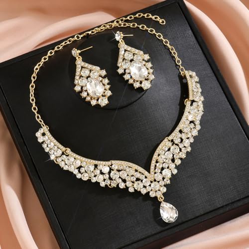 Image of Shning Diva Fashion Stylish Crystal Jewelllery Set for Women | Statement Necklace with Matching Teardrop Earrings | Luxury Elegant Wedding Party Choker Jewelry
