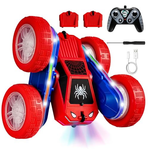 SANGQAOFU Spider Remote Control Car 4WD 360&deg; Flips RC Stunt Car Toys Cyber-Inspired Double-Sided Drift Rc Cars with LED Lights 2 Rechargeable Charge Battery Modules Toys and Gift for Boys Age 3-12