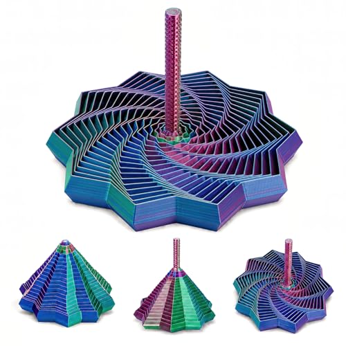 3D Printed Sensory Fidget Star with Handles, Colorful Fractal Expanded Fidgets, Hexagon Whirling Spiral Star Shaped Toys for Office Desktop Decompression, Stress Relief