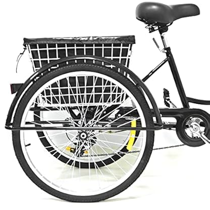 20 Zoll Dreirad für Senioren Erwachsene, Schwarz 3 Rad Fahrrad Tricycle aus Kohlenstoffstahl, 90 Band Bremse Dreirad mit 20KG Tragfähigkeit Korb 120 Kg Tragfähigkeit – Bild 6