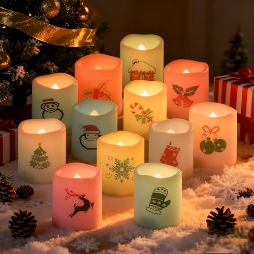 Image of Christmas Color Changing Battery Operated Flameless Votive Candles 12 PCS