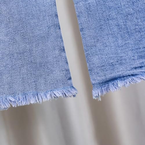 Girl's Y2k Flared Jeans Elastic Waist Raw Split Hem Bell Bottoms Cute Flowers Denim Pants Kids Preppy Swearpants4