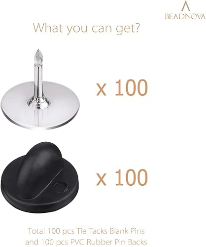 Miniatura 2 de BEADNOVA 100 pares de pines esmaltados para atar en blanco con pasadores de goma para solapa (negro plateado, 100 juegos)