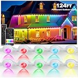 124FT Permanent Outdoor string Lights, Smart RGB Color-Changing Eaves Lights with 72 LED, IP67 Waterproof Exterior Lights, App Control for House Roof & Trim, DIY Modes for Christmas Holidays Lighting