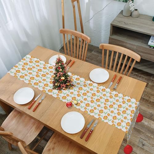 Chemin de table de Noël à pompon et motif calendula de qualité supérieure - 8