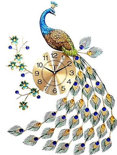 Three Star Large 25 Inch Colorful Peacock Clock with Beautiful Crystal Accents Blue