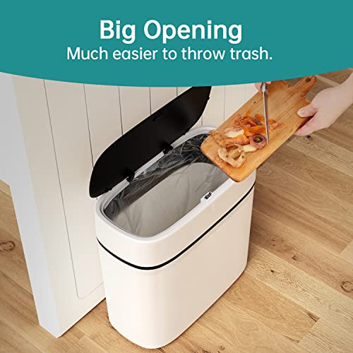 Woa Woa 14 Litre Trash Can With Press Top Lid | 3.7 Gallons Black Plastic Garbage Bin | Slim Wastebasket For Bathroom, Kitchen, Toilet, Office, Room, Bedroom #TOP3