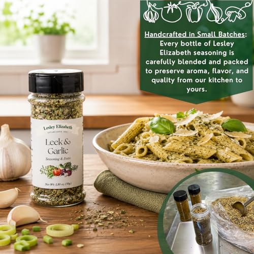 Image of Lesley Elizabeth Leek & Garlic Seasoning & Pesto - All-Natural Herb & Garlic Blend for Chicken, Pasta, Vegetables & Sandwiches | Gourmet All-Purpose Cooking & Grill Spice