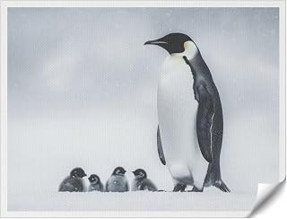 CHECRCEQ Unframed Penguin Wall Decor Oil Canvas Art Emperor penguin with chicks Kids' Room Nursery Decor frameless Bedroom Living Room Accent