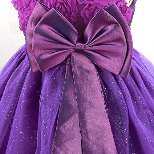 Acecharming Toddler Girls Dress, Purple 3D Rose Bow-Knot Sleeveless Tutu Tulle Girls Kids Dress for Graduation Wedding Bridesmaid Pageant Ball Gowns Birthday Party Dress for Girls 7-8 Years3