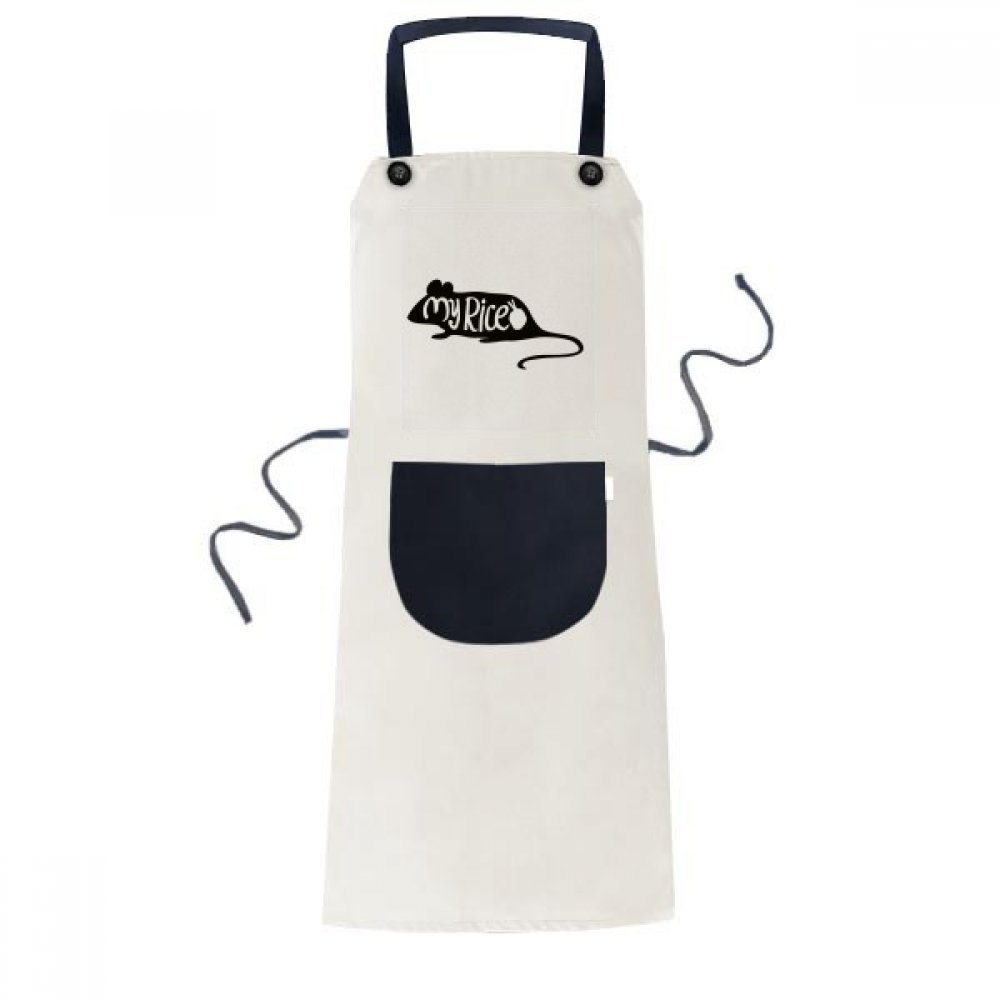 Tablier bavette noire motif silhouette souris avec poche centrale dimensions 70cm x 67cm