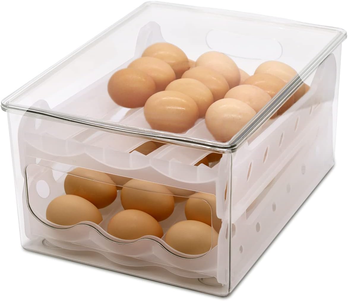 Hiavgtry 36 Grid Egg Holder for Refrigerator, Automatic Rolling Egg