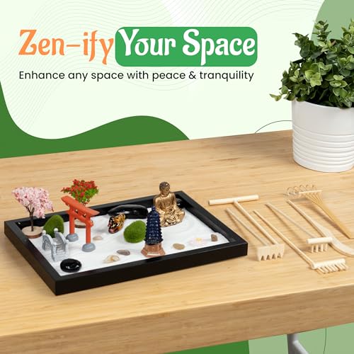 Zen-Garden-for-Desk-Sand-Tray-Therapy-Kit-Therapy-Office-Decor-6-Rake-Tools-White-Sand-15-Piece-Zen-Garden-Accessories-Home-and-Office-Meditation-Gorgoeus-Gift