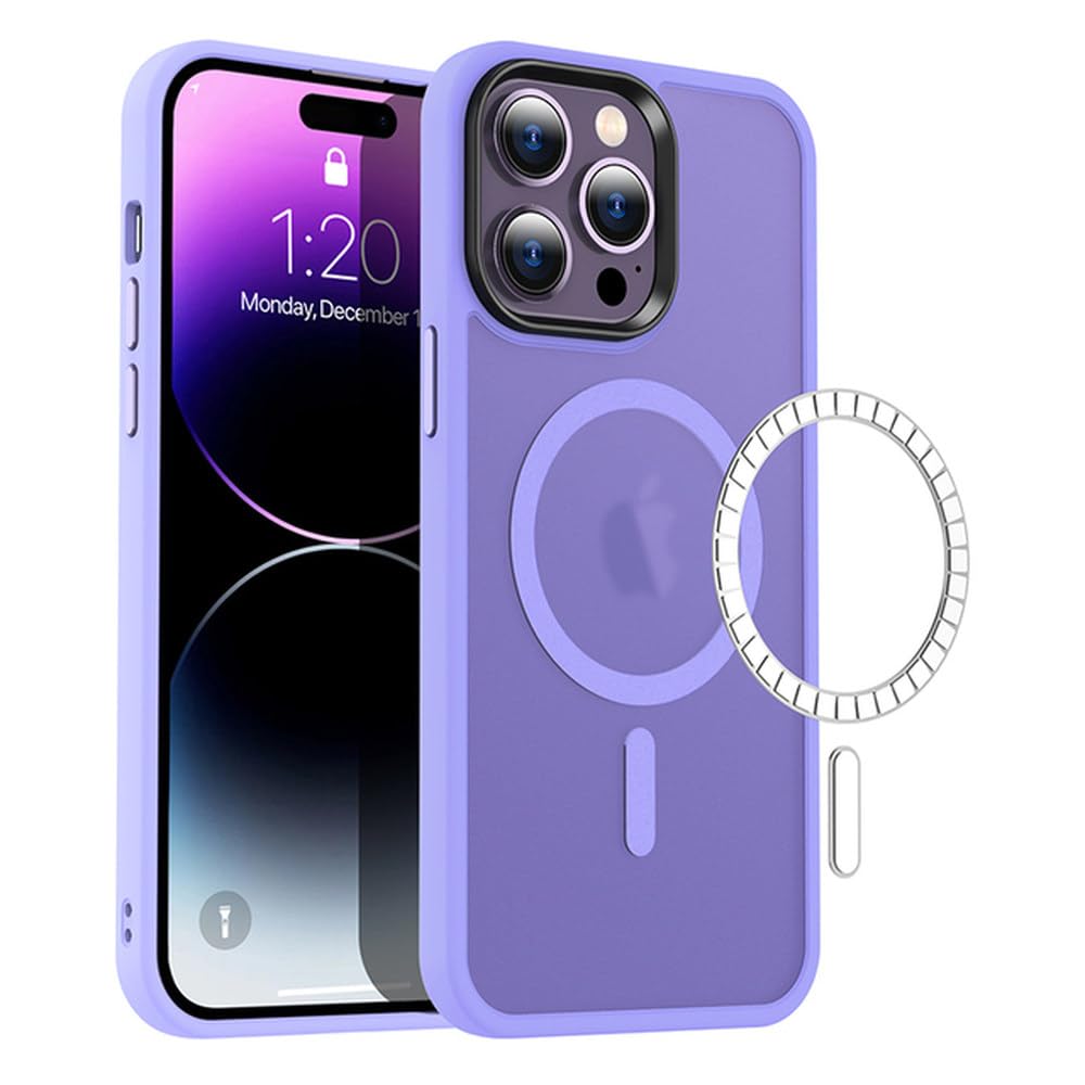 Coque arrière mate magnétique violet iPhone 15 14 13 Pro Max 12