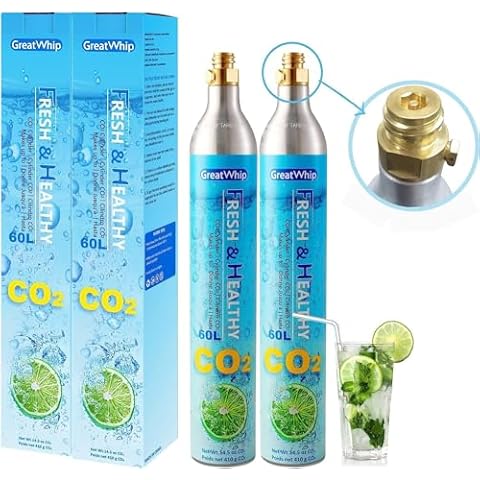GreatWhip 60L CO2 Cylinder For Sodastream, Exchange Carbonator Compatible With SodaMaker Appliances, Threaded Cylinder, Set of 2 Cover