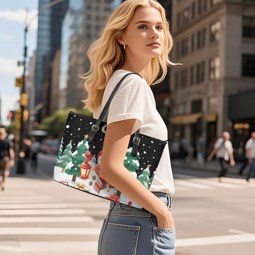 Christmas Tote Bag for Women PU Leather Handbag Shoulder Top-handle Purses with Small Makeup Bags4
