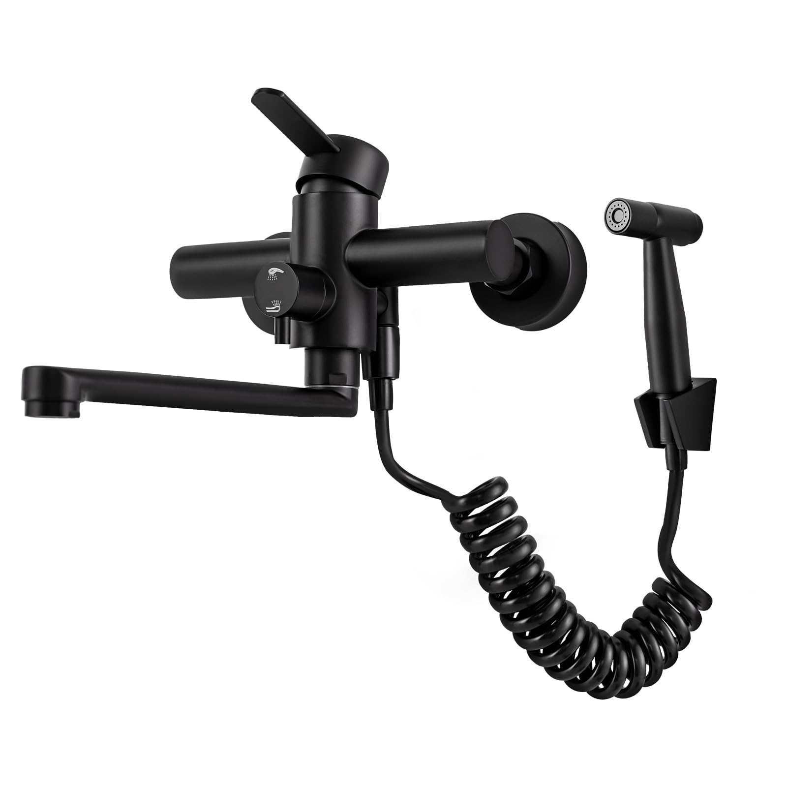 Grifo de cocina con ducha, grifo de pared, doble control de temperatura, grifo de pared, grifo de cocina, montaje en pared, fácil montaje para cocinas, baños e inodoros (negro)