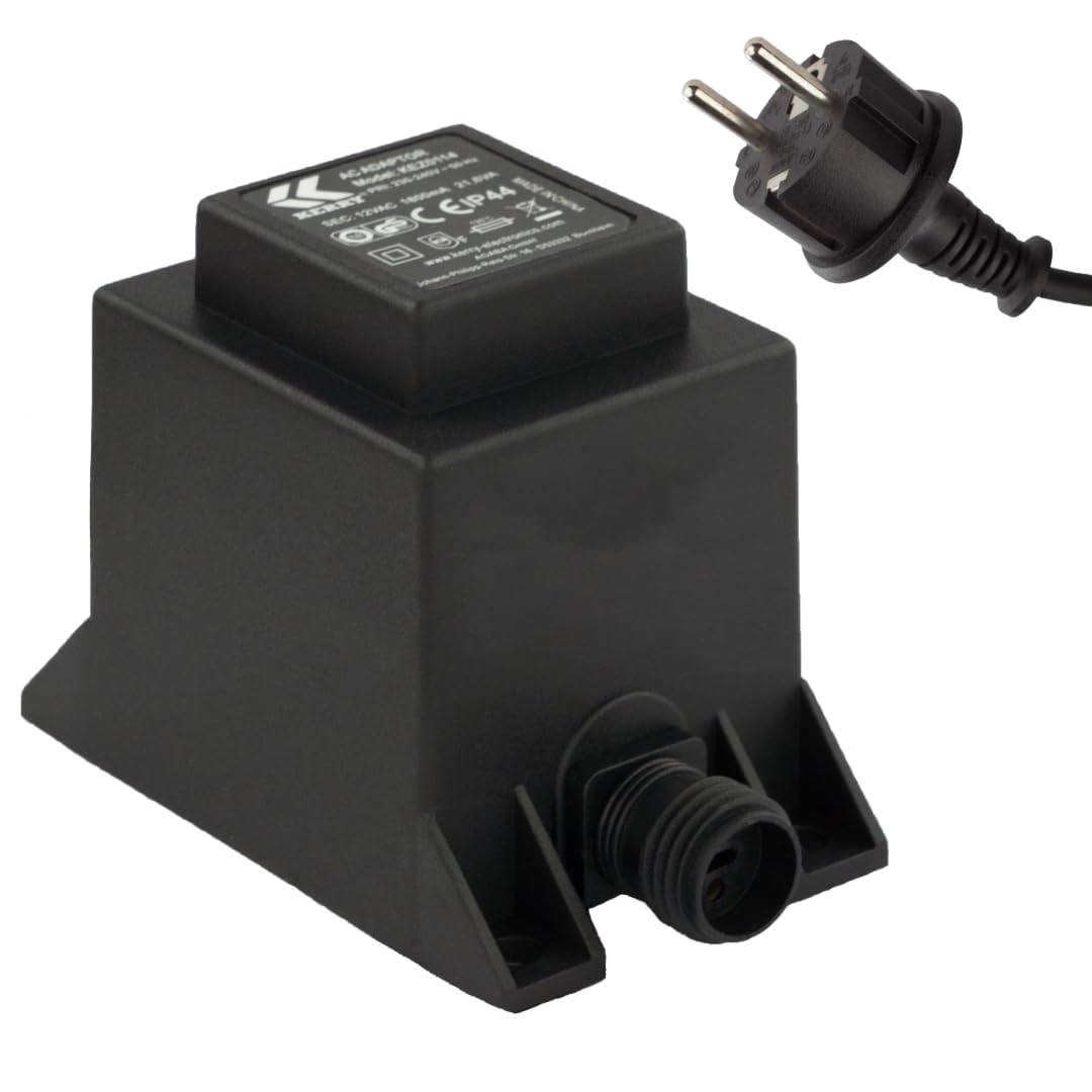 KERRY transformator 12 V 21,6 VA AC/AC, do użytku na zewnątrz, IP44, np. do oświetlenia LED i pomp, długość 1,5 m