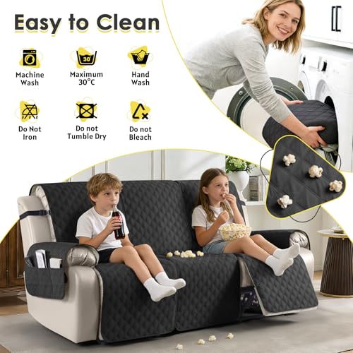 Image of TAOCOCO Recliner Couch Covers,3 Seater Recliner Covers,Waterproof Recliner Covers,Non Slip Recliner Sofa Covers,Reclining Chair Covers for Pets,Recliner Protector with Pockets(Black)