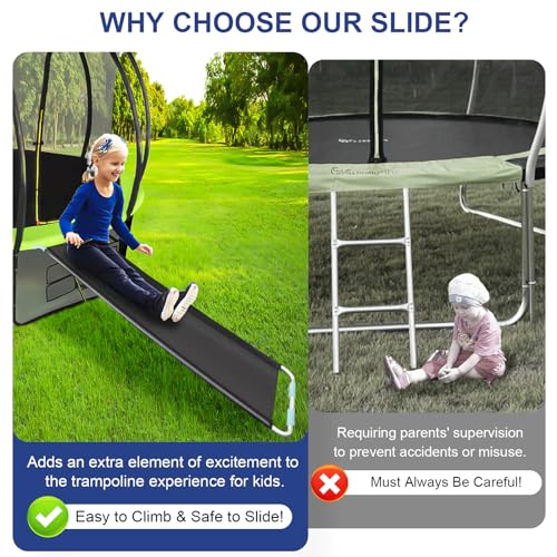 Trampoline Slide, Universal Ladder for Kids Climb Up & Slide Down, Outdoor Trampoline Slide Attachment, Trampoline Accessories, Heavy Duty Steel, Clamps to Frame, Easy to Assemble