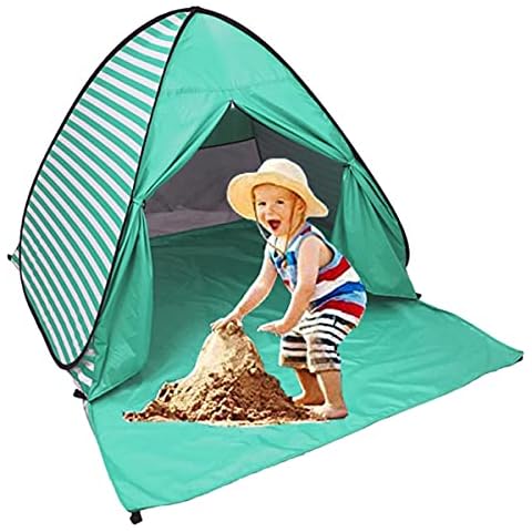Pop Up Beach Tent Shade Sun Shelter UPF 50+ Canopy Cabana 2-3 Person for Adults Baby Kids Outdoor Activities Camping Fishing Hiking Picnic Touring (Lake Green Stripes) Cover