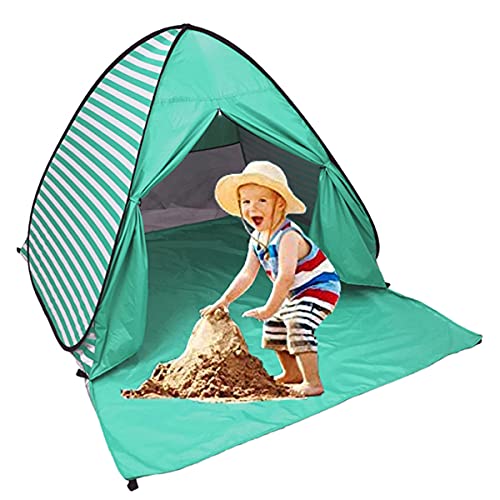 Pop Up Beach Tent Shade Sun Shelter UPF 50+ Canopy Cabana 2-3 Person for Adults Baby Kids Outdoor Activities Camping Fishing Hiking Picnic Touring (Lake Green Stripes)
