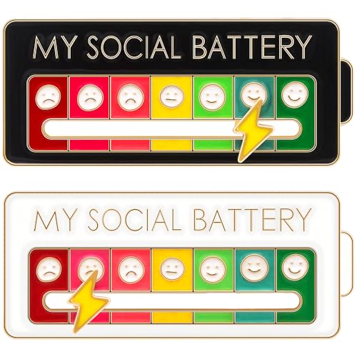 2PCS MY SOCIAL BATTERY Mood Conversion Brooch Pin Creative Expression Pin Brooch Badge Lapel Pin