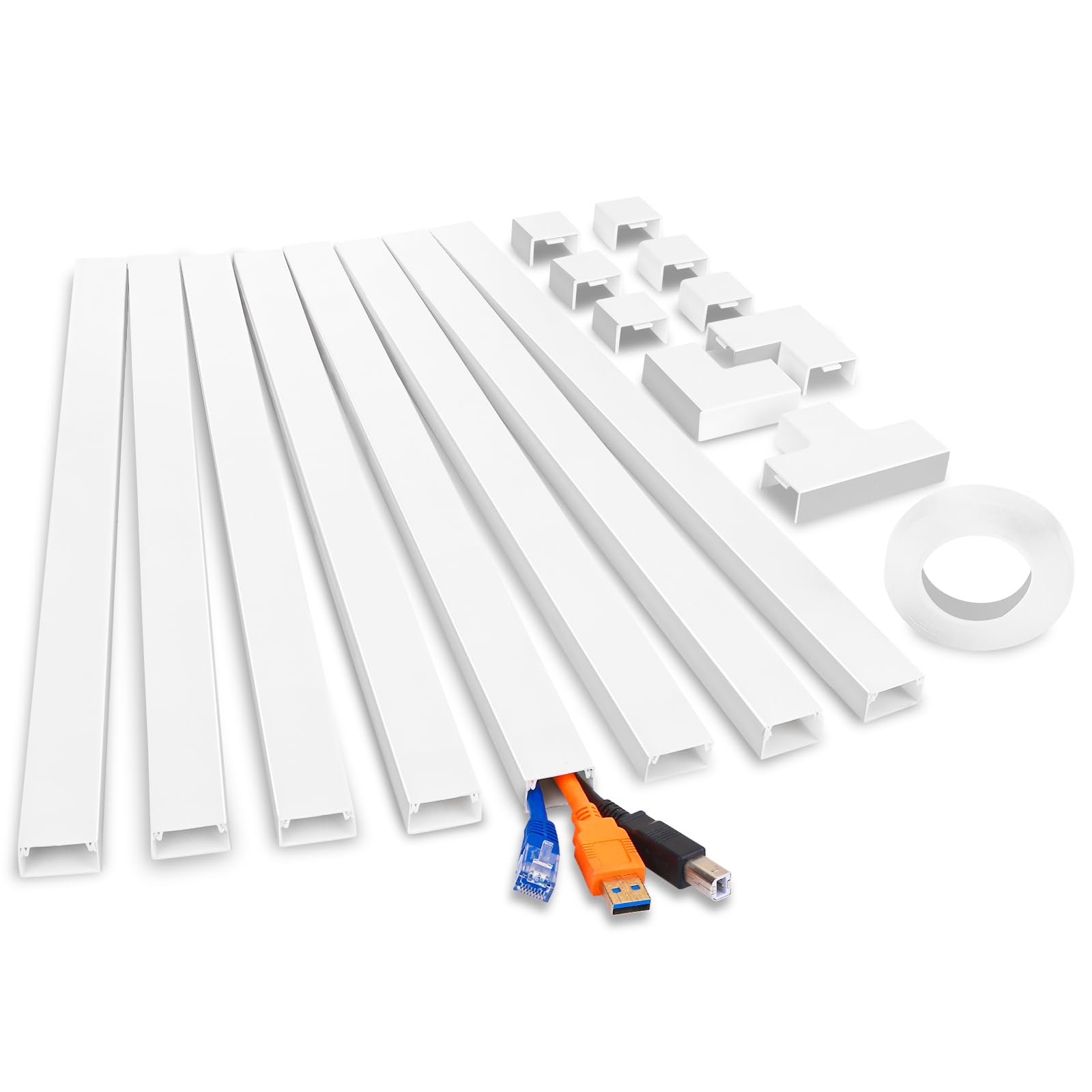 116.5in Cord Hider Kit, Cord Covers for Wires on Wall, Paintable Cable Raceway, Cord Hider for Wall Mount tv, tv Cable Hider Wall kit, Wire Covers for Cords, 10X L14.6in X W0.95in X H0.55in, White