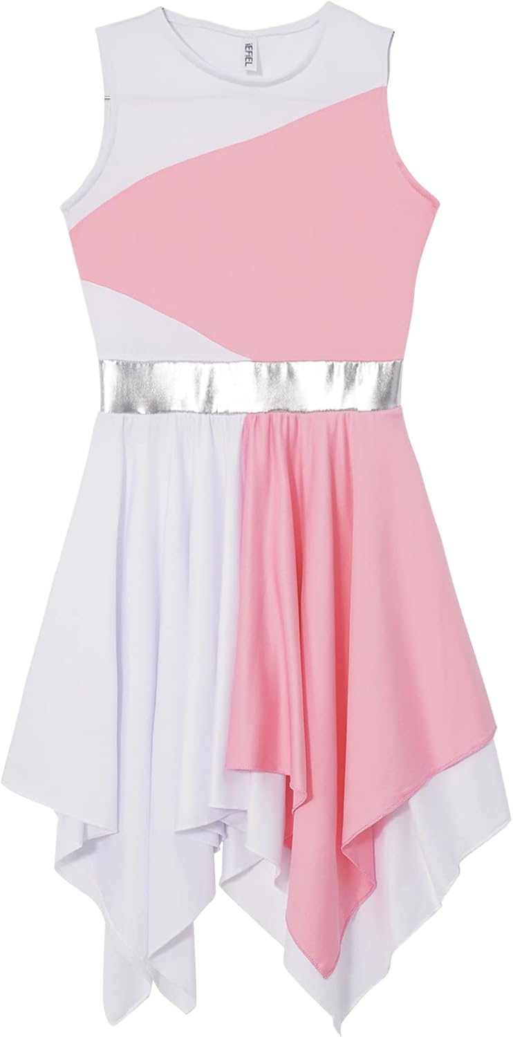 FEESHOW Girls Kids Shiny Sleeveless Asymmetrical Lyrical Dance Dress Ballerina Ballet Dancewear Performance Costumes