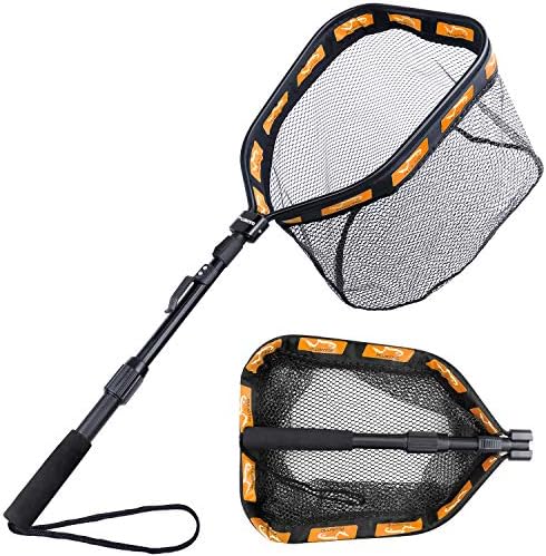 PLUSINNO Floating Fishing Net for Steelhead, Salmon, Fly, Kayak, Catfish, Bass, Trout Fishing, Rubber Coated Landing Net for Easy Catch & Release, Compact & Foldable for Easy Transportation & Storage