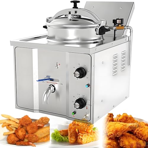 Freidora de pollo eléctrica de acero inoxidable 304, 3 kW, freidora de aire eléctrica comercial a presión, diseño ligero, para hoteles y food trucks. Freidora de pollo de mostrador.