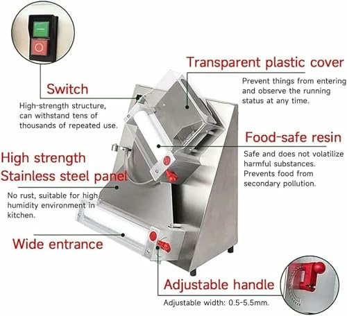 Image of Commercial Automatic Pizza Dough Roller Sheeter, 30 /40Cm Electric Press Machine 600W for Pasta Maker, Rolling Pizza and Various Dough Cake,40cm