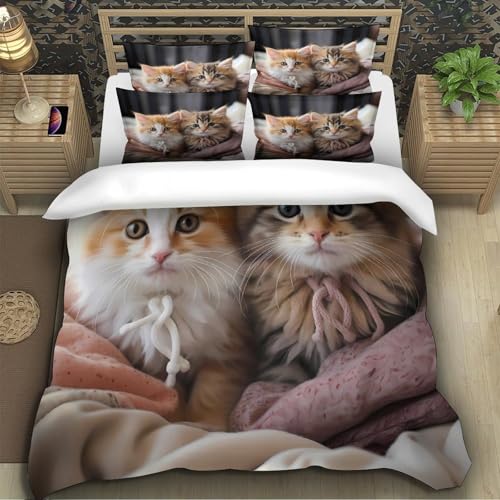 Housse de couette chaton mignon 200x200 avec parure de lit 3D pour lit double - 5